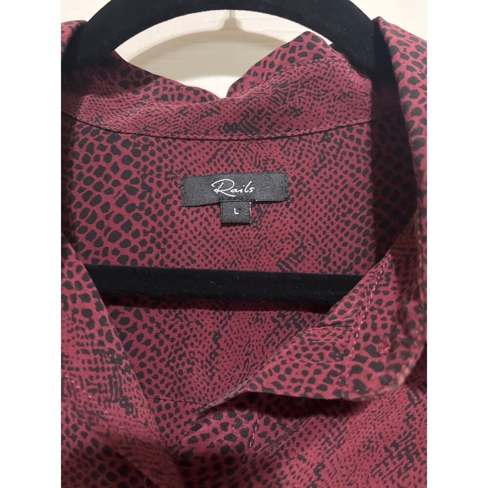 Rails Silk Red Python Button Down Top Blouse L - image 4